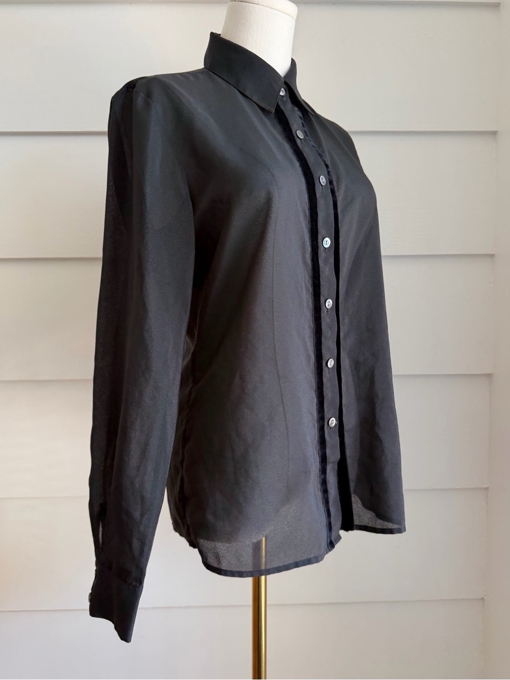 A/X Armani Exchange Women’s Black Sheer Shirt Velvet Trim size S - Picture 2 of 6